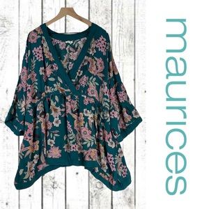 MAURICES Women’s Plus Size 4X Top Blouse Shirt Floral V-Neck Flowing Boho Style